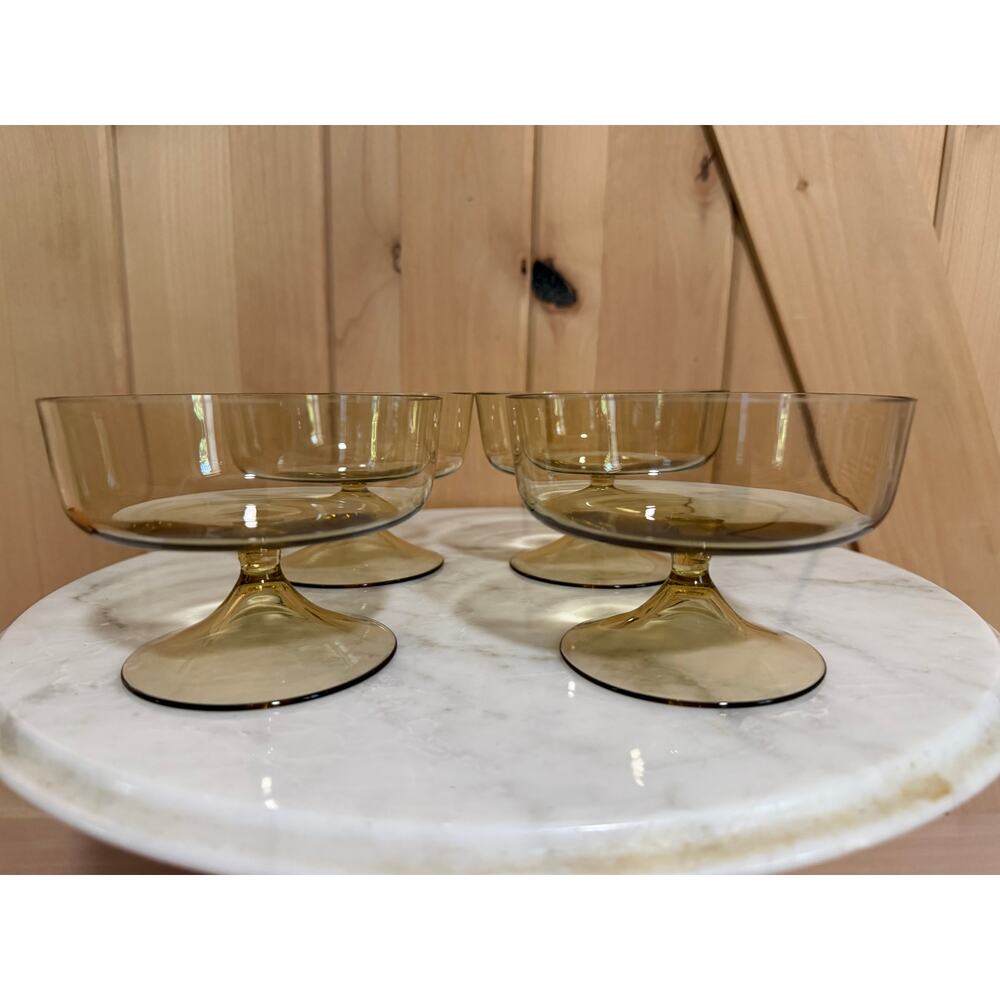 Vintage Set of 4 Smokey Amber Venetian Glass Sherbert Cups/Champagne Glasses